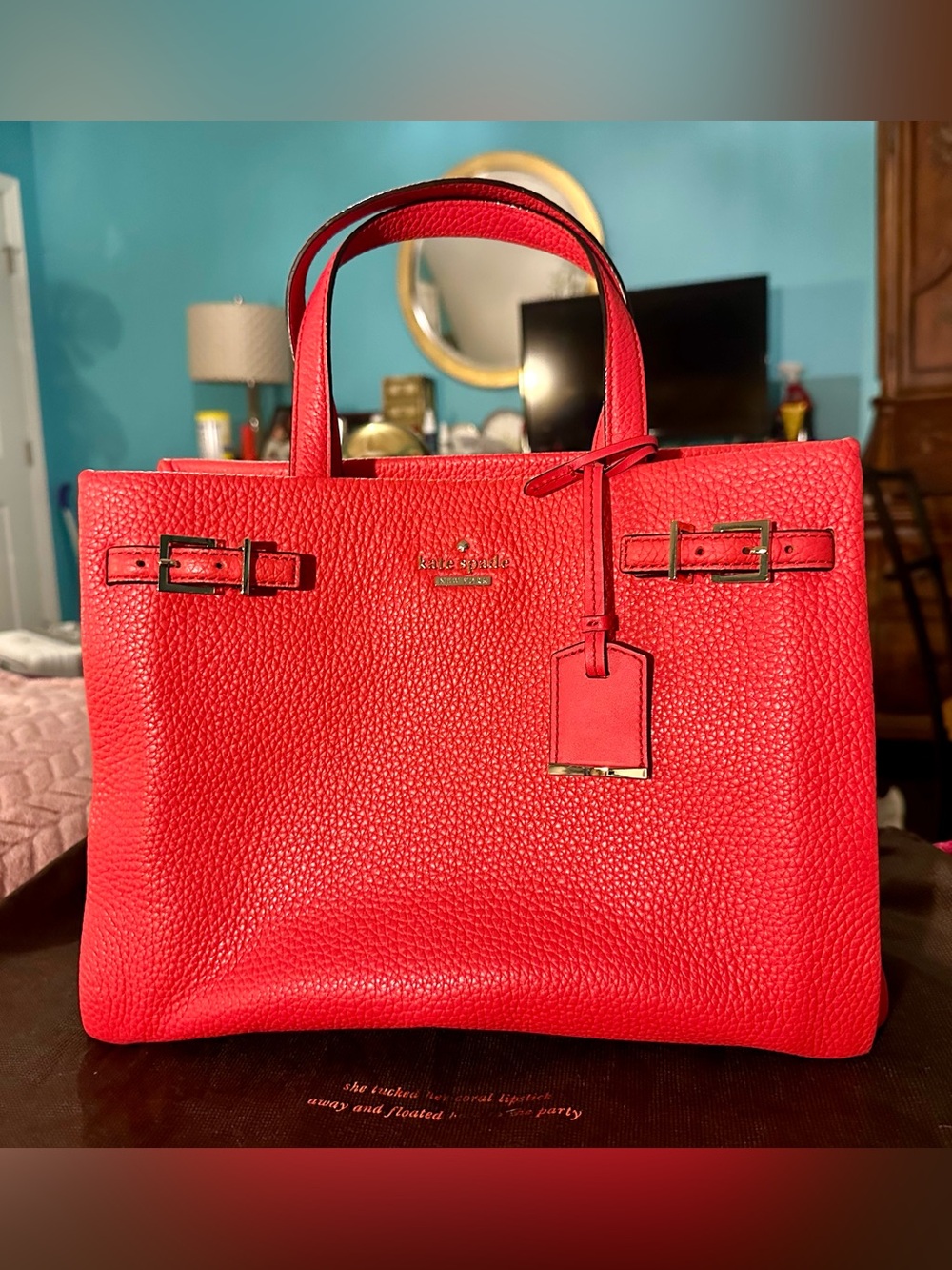 Kate Spade New York Red Pebbled Leather Satchel Crossbody Tote Bag Authentic